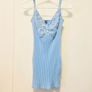 SHEIN Blue Ribbed Mini Dress Swimsuit Coverup Bodycon Medium Sundress